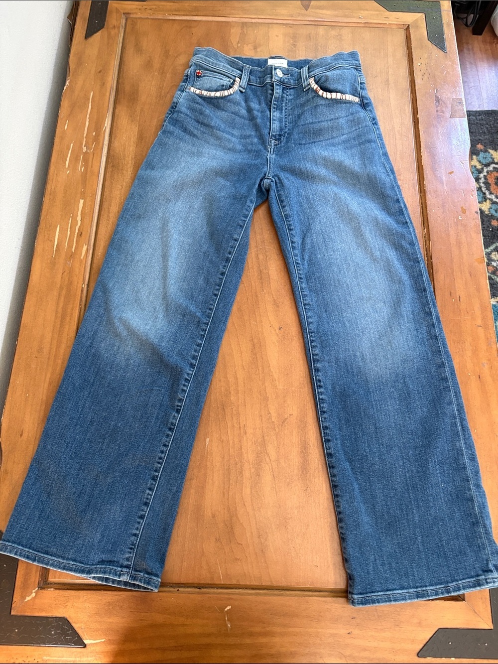 Hudson Rosalie Jeans Blue Wide-Leg Denim with Pocket Trim Size 26